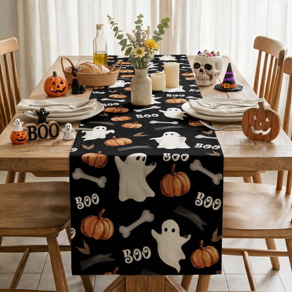 Smile Watercolor Cute Ghost Halloween Table Runner