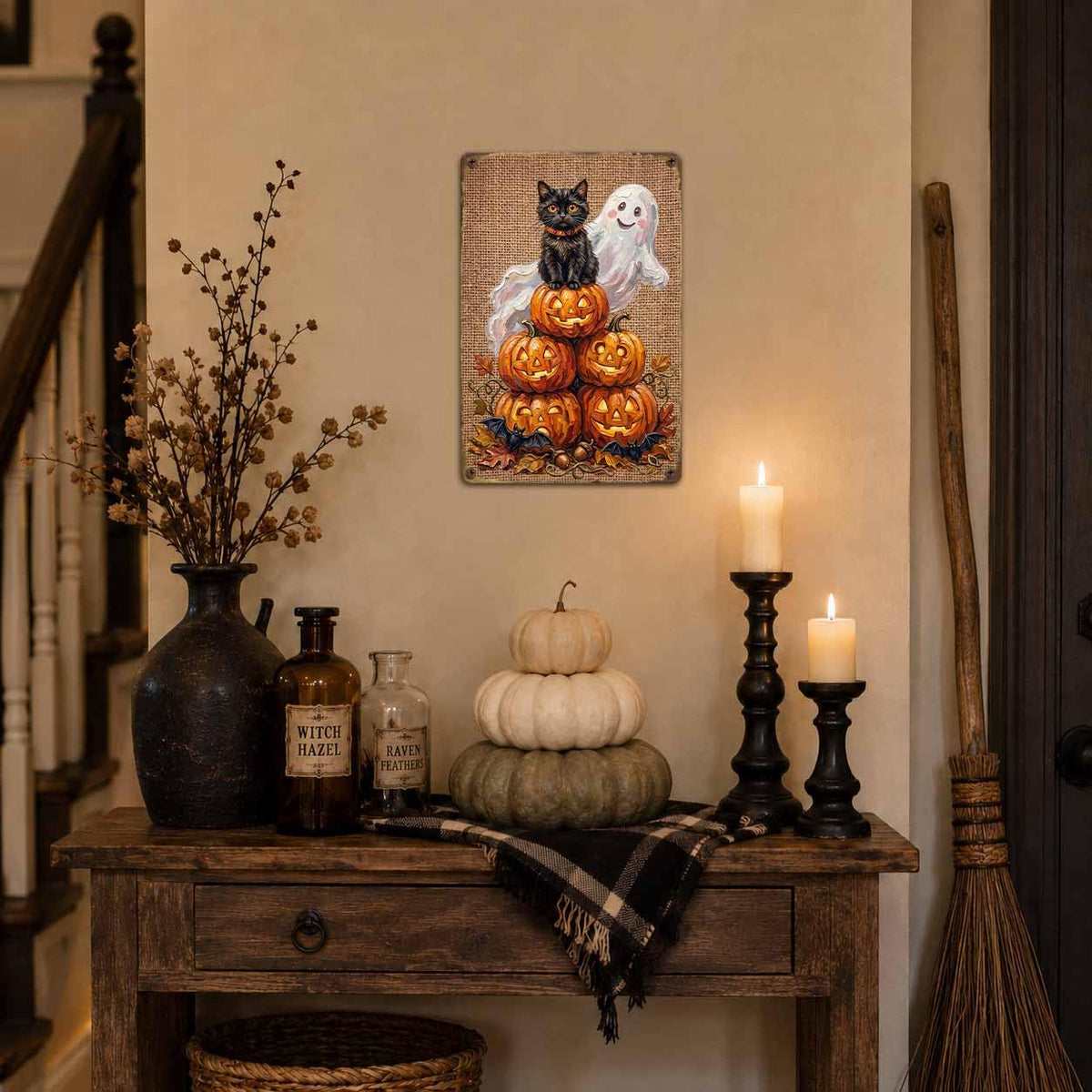 Halloween Poem Metal Sign, “When Witches Go Riding” Wall Decor, Vintage Witch Halloween Art, Spooky Rustic Home Decoration