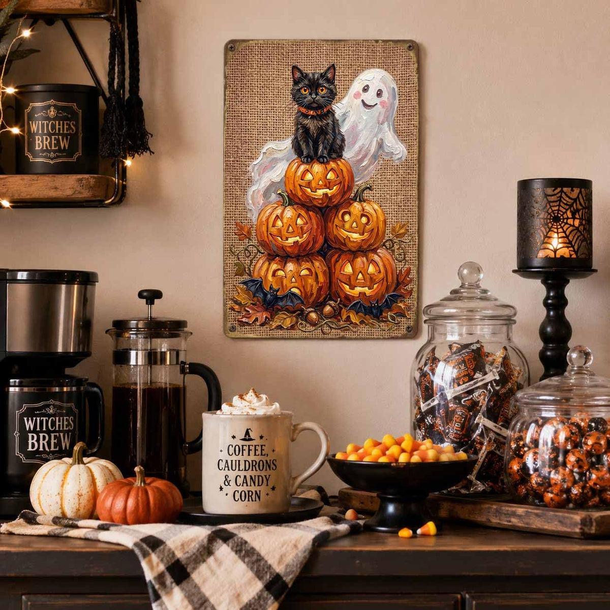Halloween Poem Metal Sign, “When Witches Go Riding” Wall Decor, Vintage Witch Halloween Art, Spooky Rustic Home Decoration