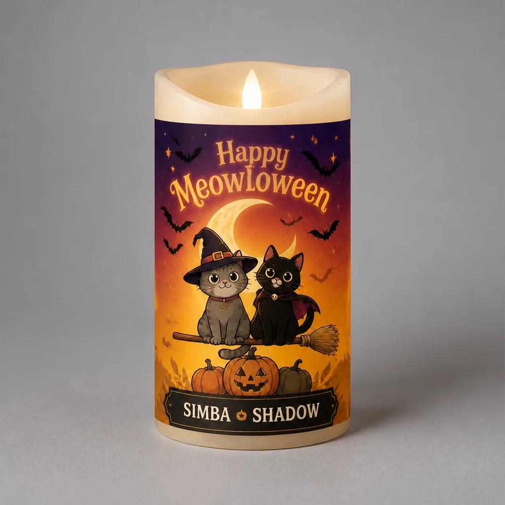 🎃 Happy Meowloween Personalized Cat LED Candle - Personalized Custom Led Flameless Candle