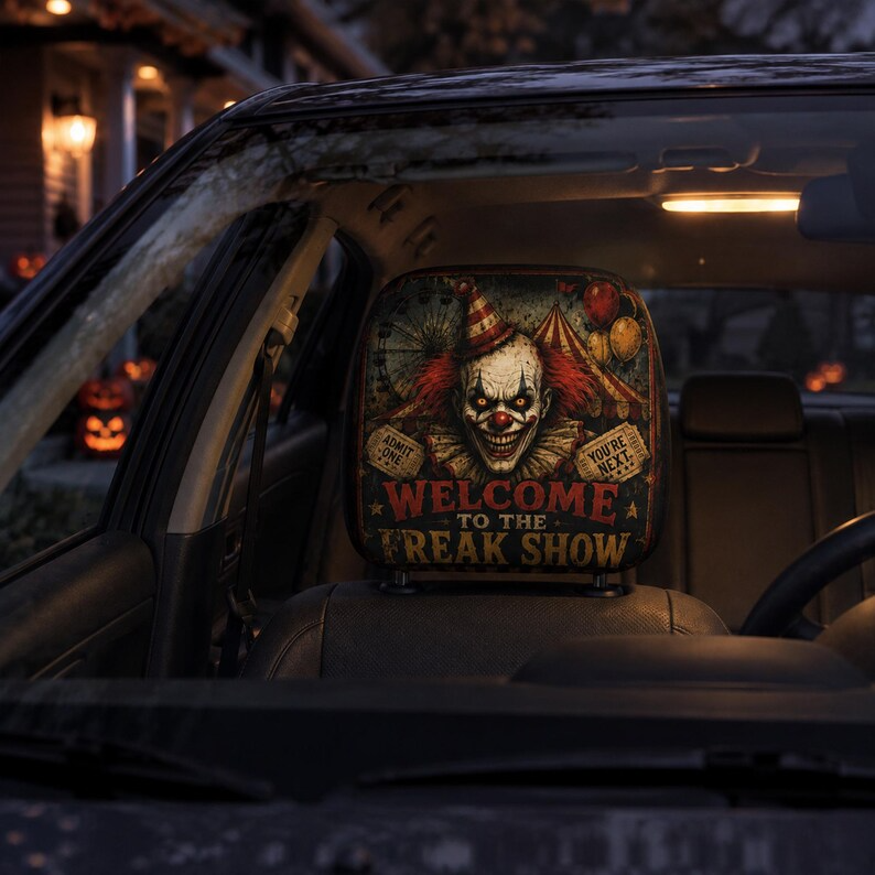 Dark Spooky Halloween Headrest Cover (1pc), Spider Witch Pumpkin Creepy Clown Car Decor, Spooky Auto Gift