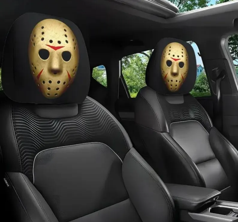 Car Headrest Cover (1pc) - Jason - Friday 13th Horror Themed Universal Vehicle Accessories - Movie Serial Killer - Halloween