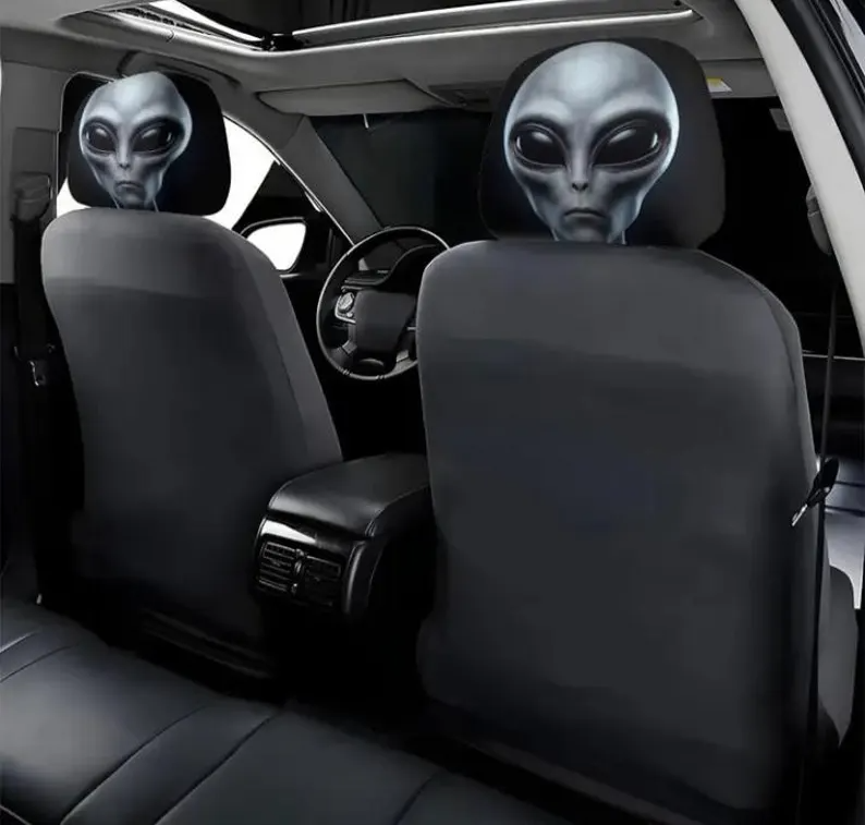 Car Headrest Cover (1pc) - Grey Alien Area 51 Themed Universal Vehicle Accessories