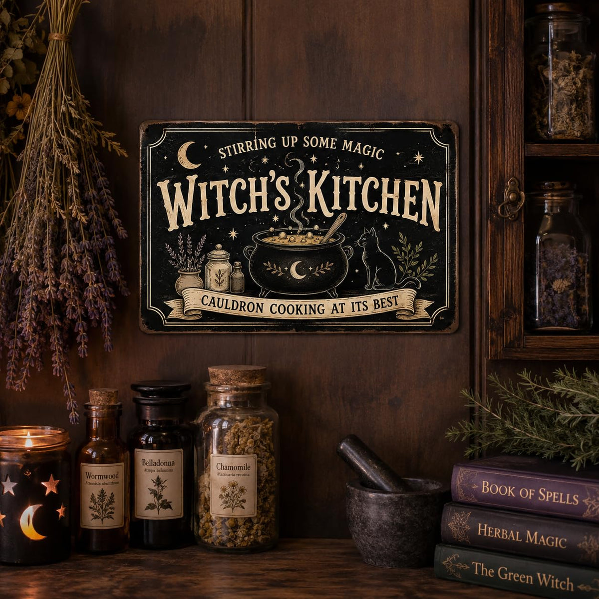 Witch Kitchen Metal Sign, Halloween Witchy Kitchen Wall Decor, Spooky Gothic Kitchen Sign, Rustic Witch Home Decoration
