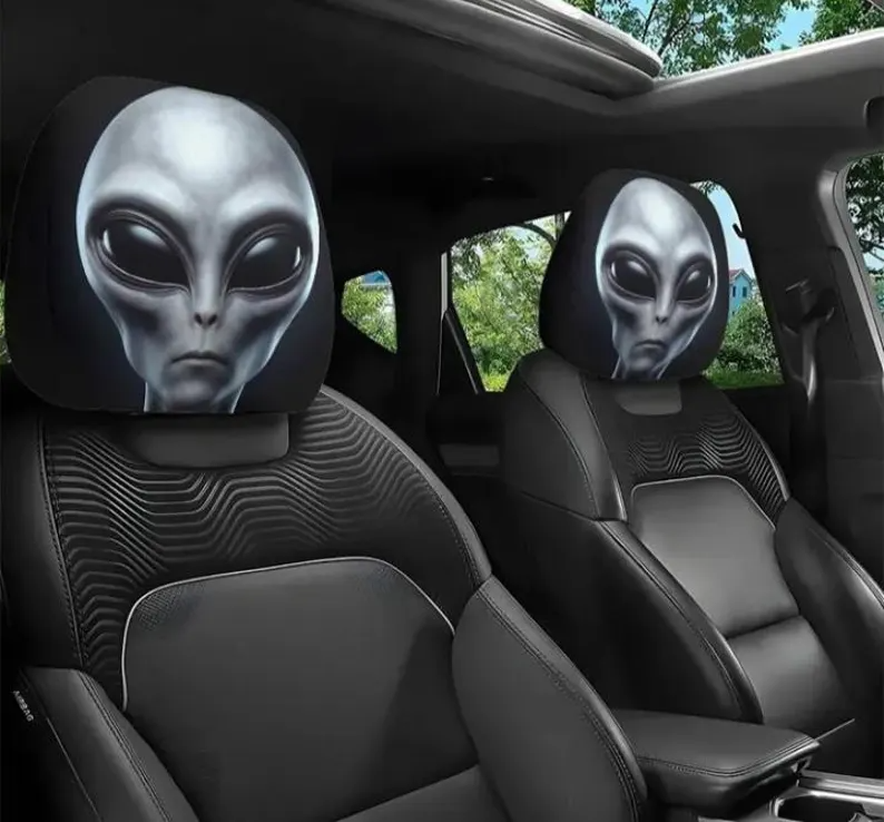 Car Headrest Cover (1pc) - Grey Alien Area 51 Themed Universal Vehicle Accessories