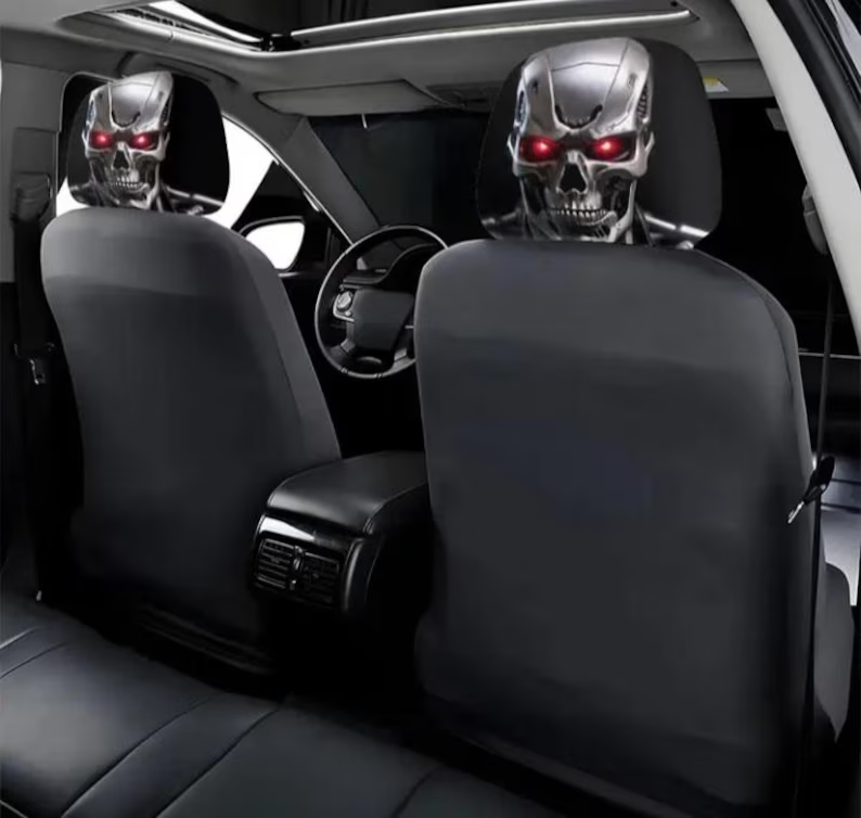 Car Headrest Cover (1pc) - Terminator T-800 Themed Universal Vehicle Accessories - Halloween A.I. Scary Horror Theme