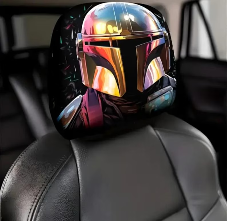 Car Headrest Cover (1pc) - Star Wars Themed - Mandalorian - Universal Vehicle Head Rest Covers TV Movie