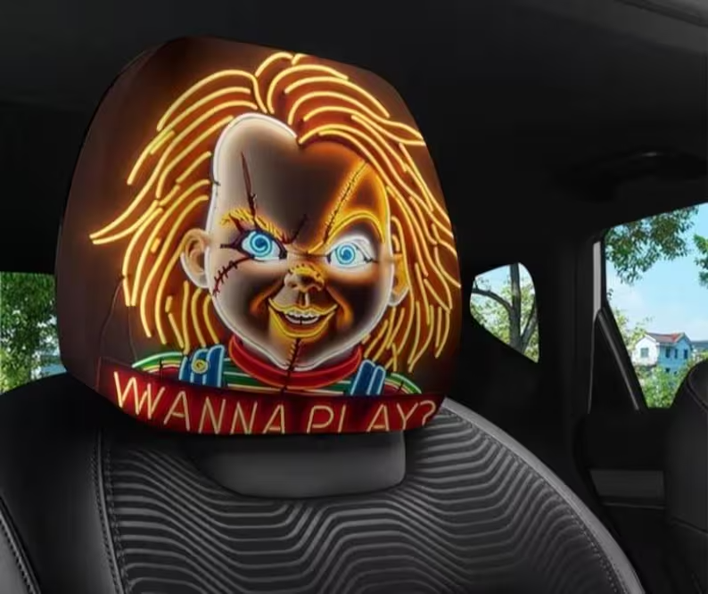 Car Headrest Cover (1pc) - Chucky - Child's Play Themed Universal Vehicle Accessories - Movie Serial Killer - Halloween Wanna Play ?