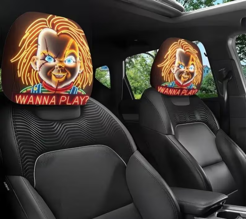 Car Headrest Cover (1pc) - Chucky - Child's Play Themed Universal Vehicle Accessories - Movie Serial Killer - Halloween Wanna Play ?