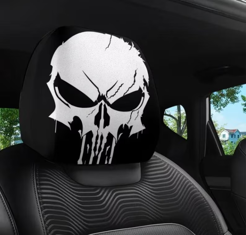 Car Headrest Cover (1pc) - The Punisher Marvel Themed Universal Vehicle Accessories