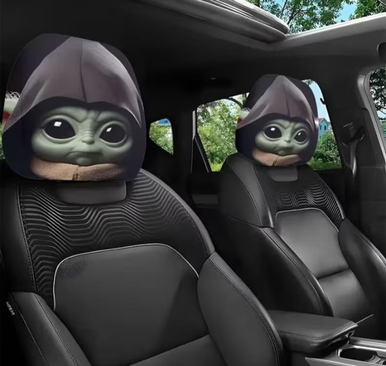 Car Headrest Cover (1pc) - Star Wars Themed - Grogu Baby Yoda - Universal Vehicle Head Rest Covers Mandalorian TV Movie Disney Theme