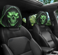 Car Headrest Cover (1pc) - Green Skull Themed Universal Vehicle Accessories - Horror Halloween Novelty Head Rest Covers