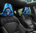 Car Headrest Cover (1pc) - Grey Skull With Blue Hood Themed Universal Vehicle Accessories - Horror Halloween Novelty Head Rest Covers