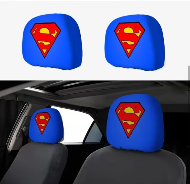 Car Headrest Cover (1pc) - DC Superman Logo Themed Universal Vehicle Accessories