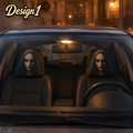 Haunted Face Car Headrest Cover (1pc), Ghost Woman, Possessed Nun, Cracked Face Halloween Car Decor