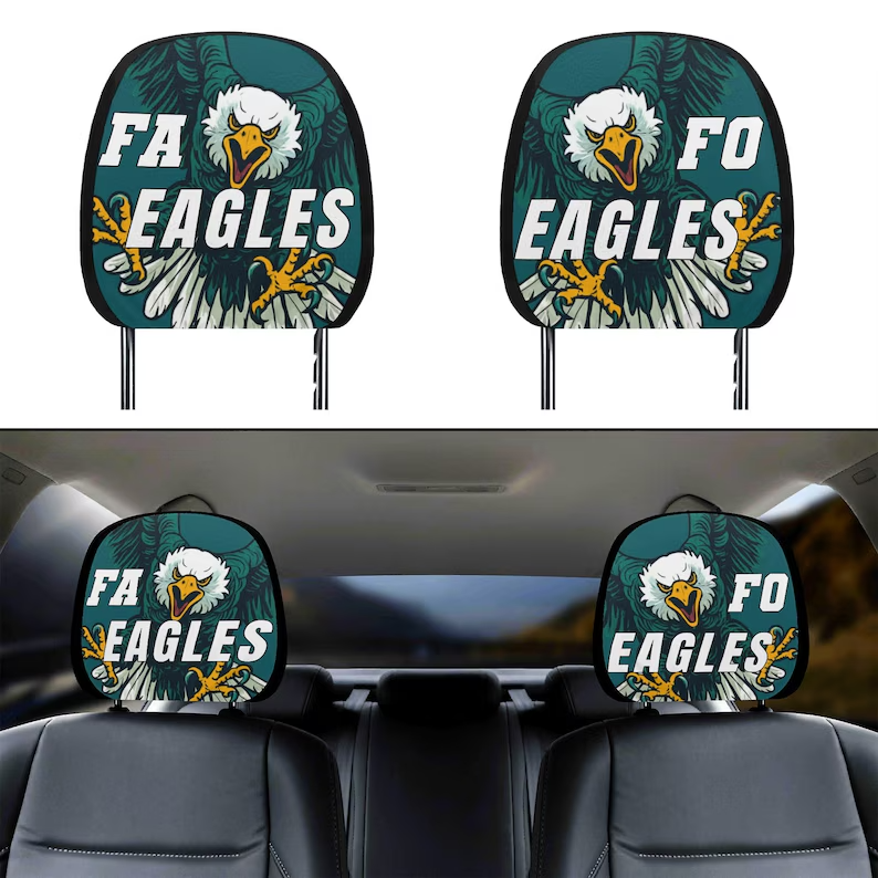 FO Eagles Car Headrest Cover (1pc) - Football Fan Auto Accessories