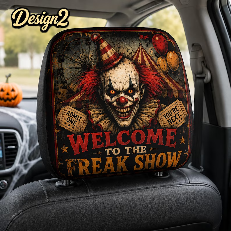 Dark Spooky Halloween Headrest Cover (1pc), Spider Witch Pumpkin Creepy Clown Car Decor, Spooky Auto Gift