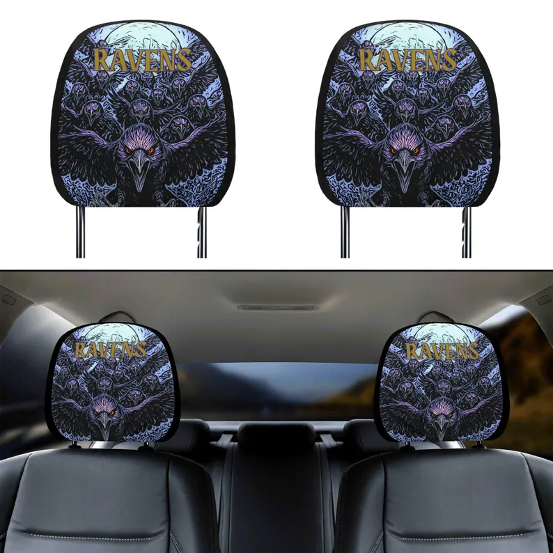 Ravens Car Headrest Cover (1pc) - Dark Football Fan Auto Decor