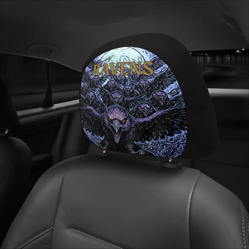 Ravens Car Headrest Cover (1pc) - Dark Football Fan Auto Decor