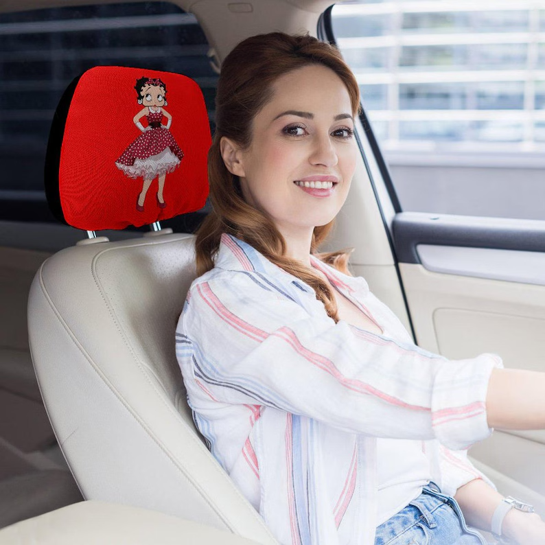 Betty Boop Car Headrest Cover (1pc) – Universal Fit, Machine Washable, Cute Car Accessories for Women