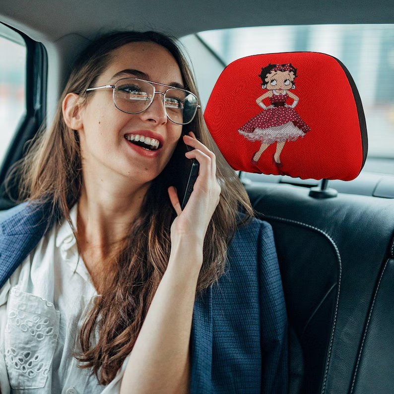Betty Boop Car Headrest Cover (1pc) – Universal Fit, Machine Washable, Cute Car Accessories for Women