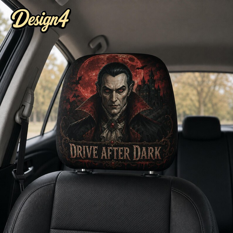 Classic Horror Headrest Cover (1pc), Vintage Halloween Clown Vampire Mummy Skeleton Car Decor, Spooky Auto Gift