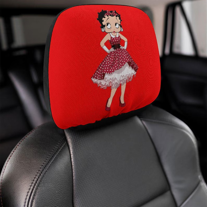 Betty Boop Car Headrest Cover (1pc) – Universal Fit, Machine Washable, Cute Car Accessories for Women