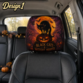 Moonlit Halloween Headrest Cover (1pc), Wolf Vampire Black Cat Pumpkin Car Decor, Spooky Auto Accessory