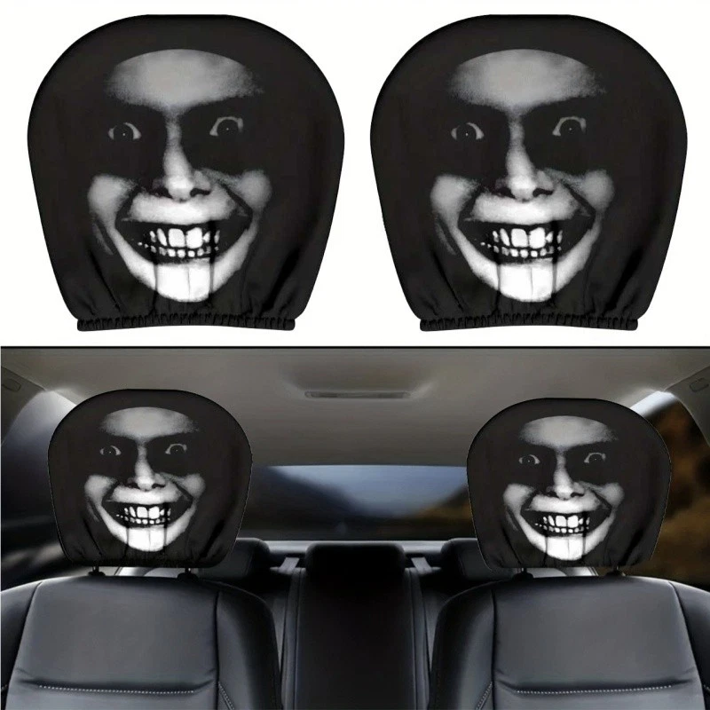 Halloween Scary Face Car Seat Headrest Cover (1pc), Horror Head Rest Protector