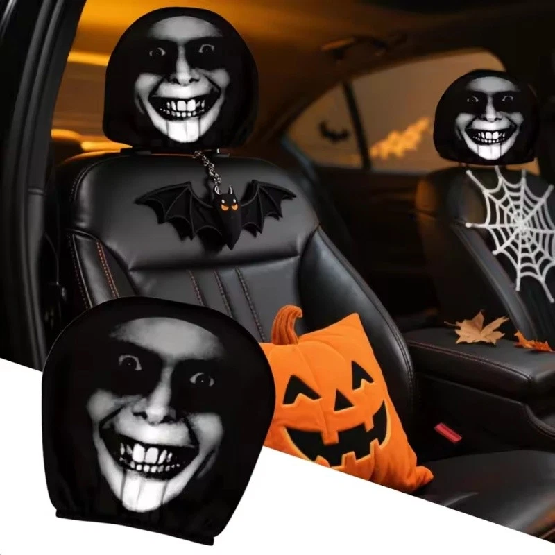 Halloween Scary Face Car Seat Headrest Cover (1pc), Horror Head Rest Protector
