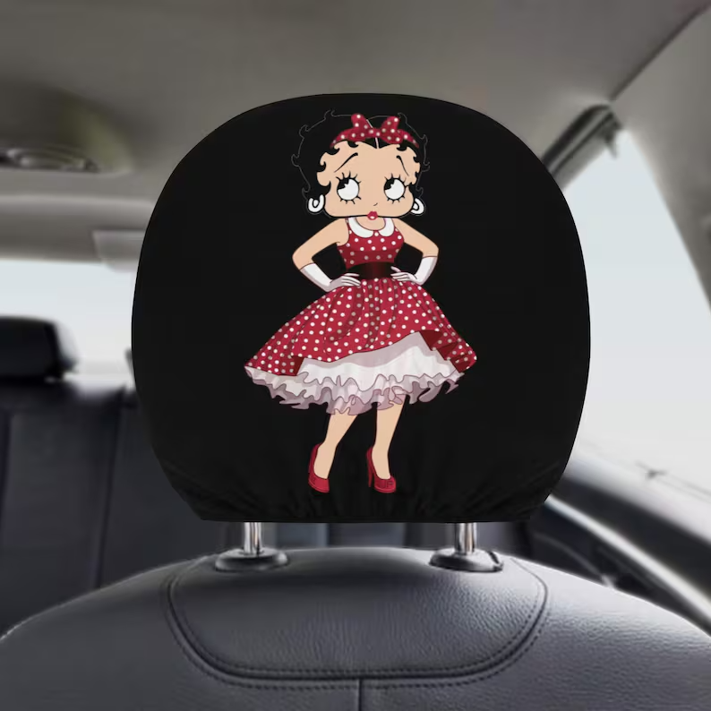 Betty Boop Car Headrest Cover (1pc) – Universal Fit, Machine Washable, Cute Car Accessories for Women