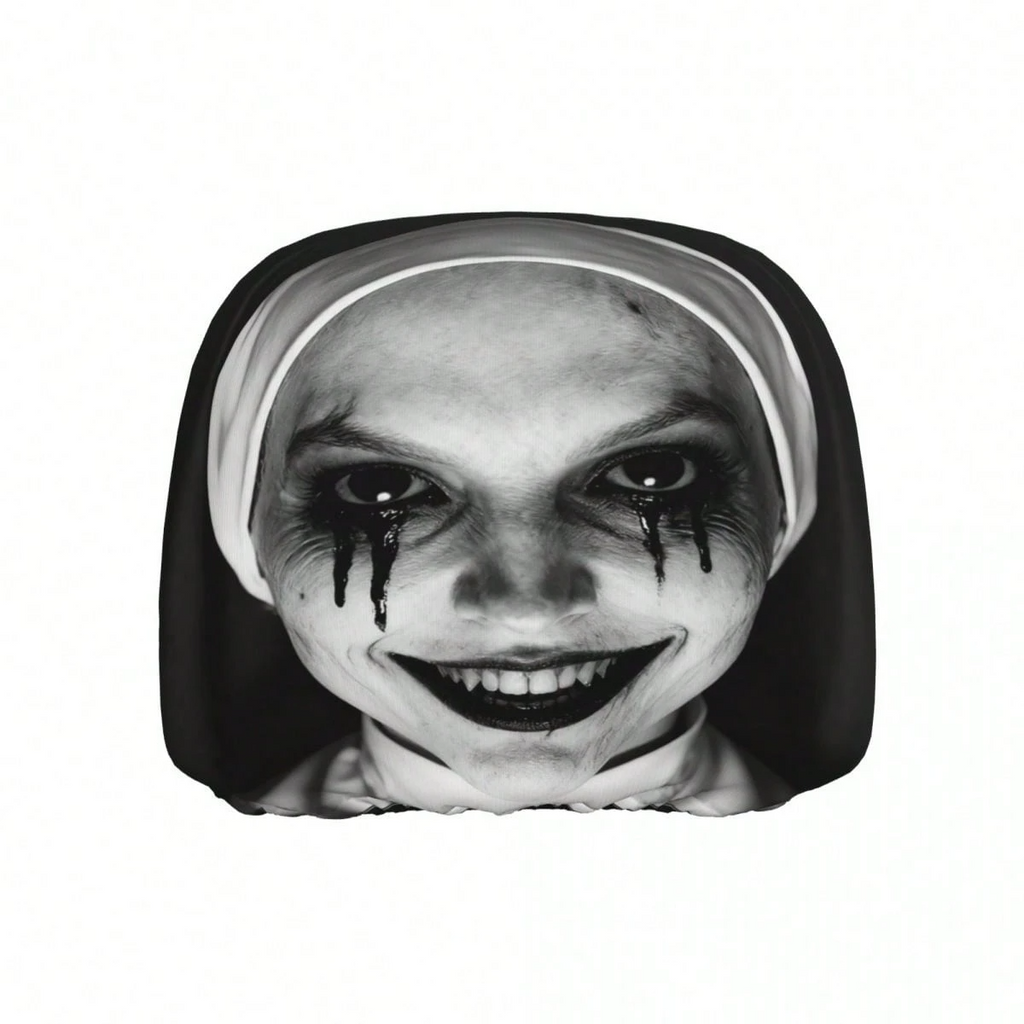 Car Seat Headrest Cover (1pc), Horror Ghost Face Print Car Interior Decoration Headrest Protector, Printed Car Headrest Covers, Easy To Install And Clean