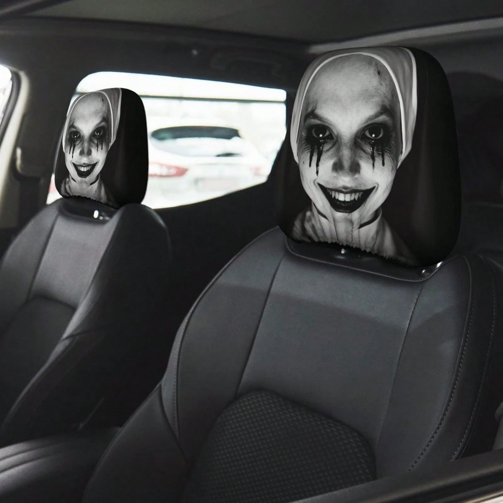 Car Seat Headrest Cover (1pc), Horror Ghost Face Print Car Interior Decoration Headrest Protector, Printed Car Headrest Covers, Easy To Install And Clean