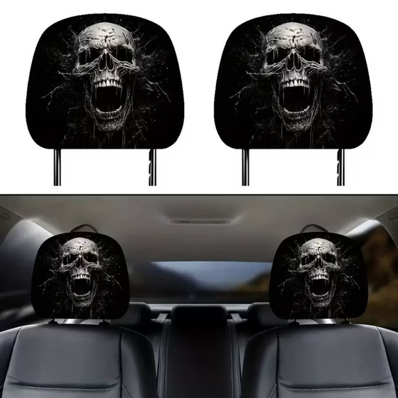 Car Headrest Cover (1pc), Halloween Skull Design Soft Polyester Protector Easy To Clean Car Interior Accessory