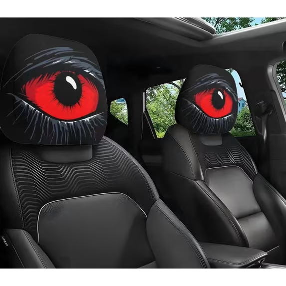 Car Seat Headrest Covers (1pc), Red Eyes Print Seat Cover for Auto Decor, Halloween Spooky Season, Gift For Halloween Events