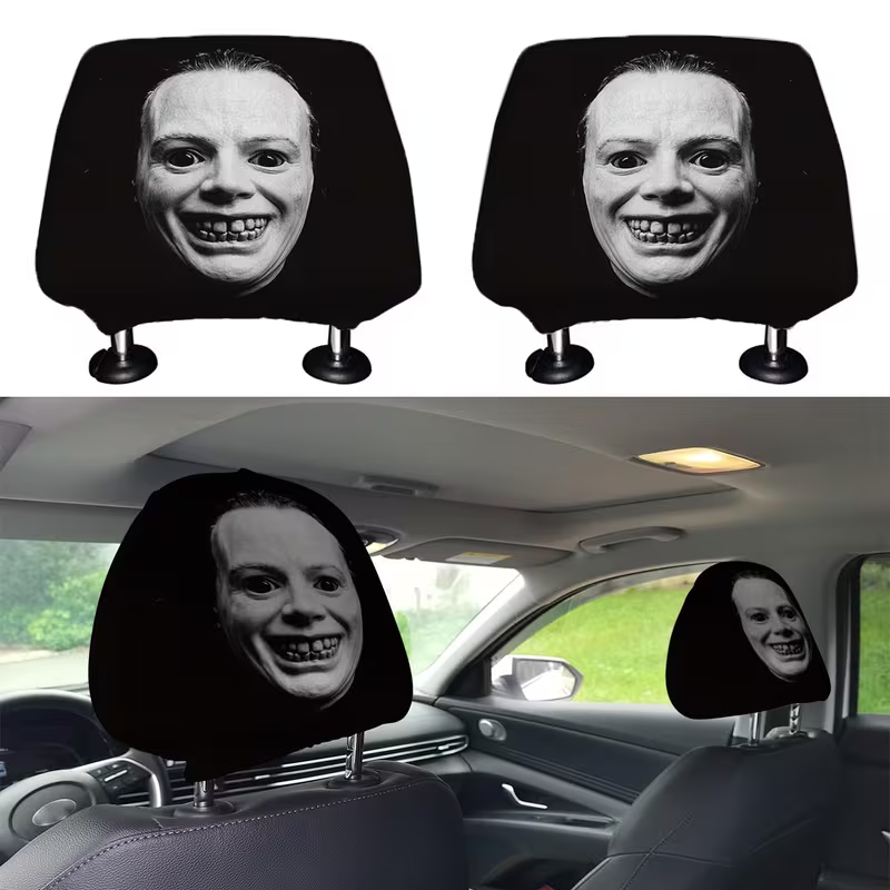 Funny Halloween & Christmas Themed Headrest Covers (1pc), Accessories Interior Joker Design, Surprise Gift for Friends/Family/Drivers, Ideal Gift for Christmas/Halloween/Birthday