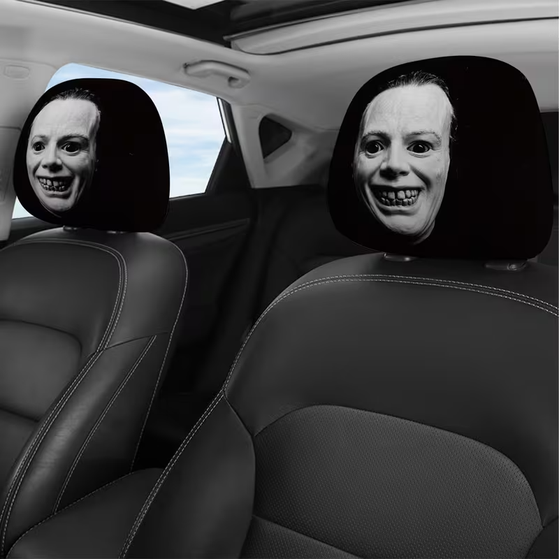 Funny Halloween & Christmas Themed Headrest Covers (1pc), Accessories Interior Joker Design, Surprise Gift for Friends/Family/Drivers, Ideal Gift for Christmas/Halloween/Birthday