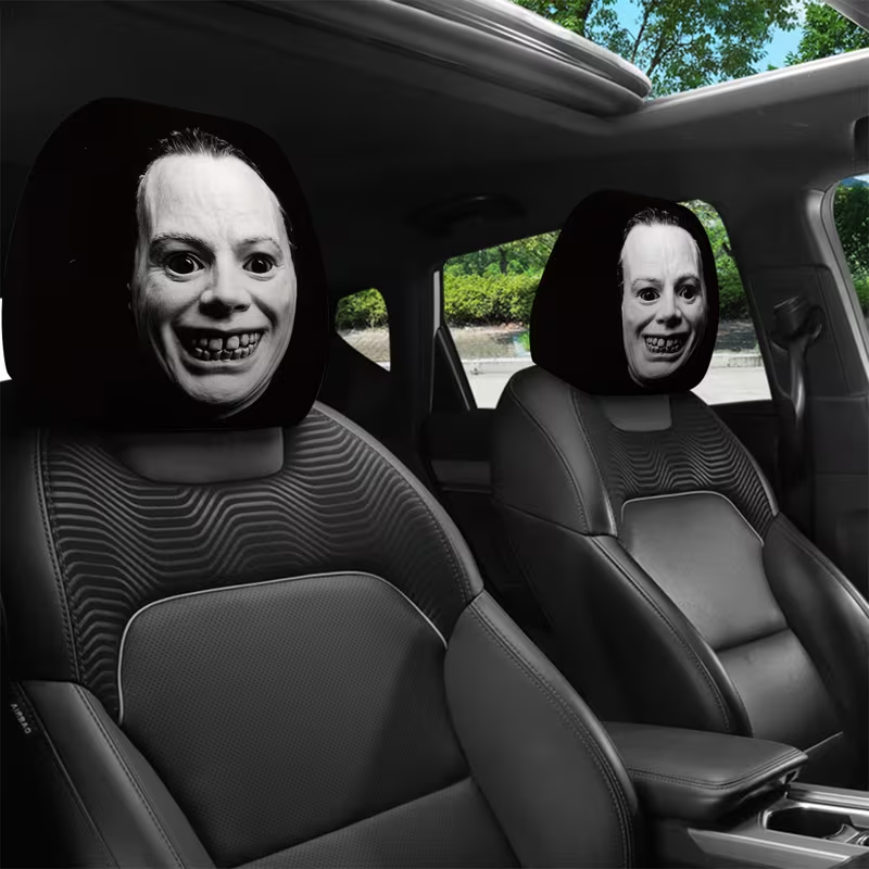 Funny Halloween & Christmas Themed Headrest Covers (1pc), Accessories Interior Joker Design, Surprise Gift for Friends/Family/Drivers, Ideal Gift for Christmas/Halloween/Birthday
