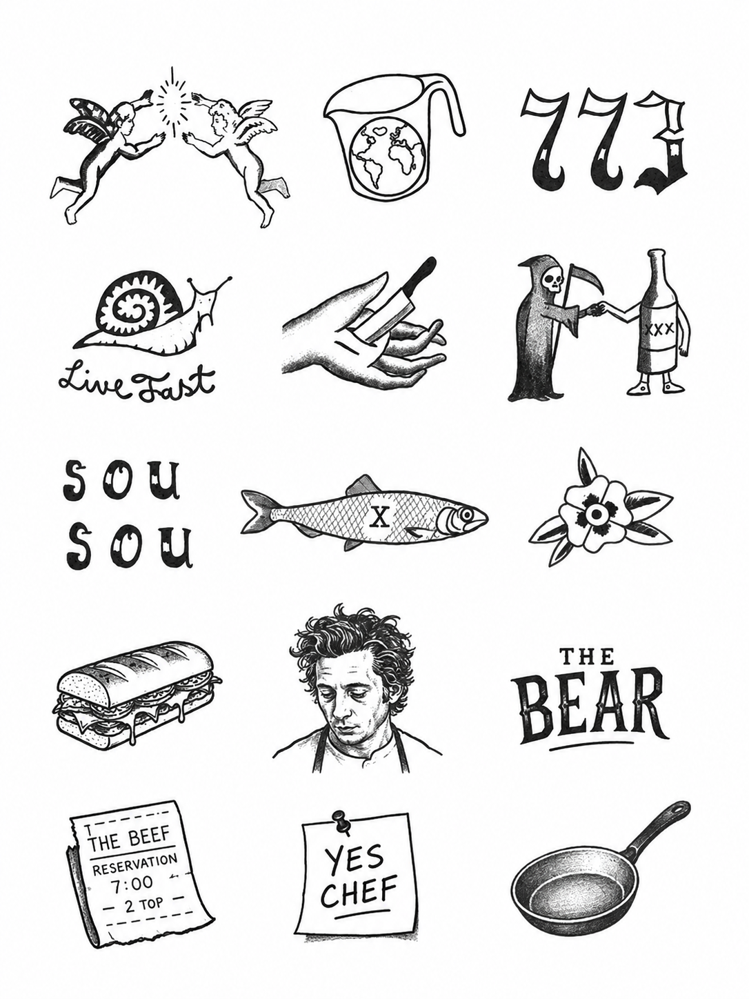 Carmy The Bear Inspired Temporary Tattoos, 15-Piece Pack, 5x5cm Size, Gift for Friends and Fans, Halloween Spirits Fun For Event