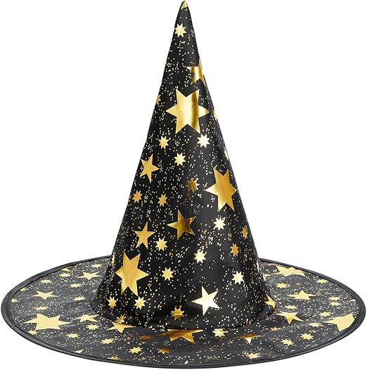 Century Star Witch Hat, Halloween Wizard Hat with Gold Star Party Hats for Adults Halloween Costume Accessories, Halloween Home Decor