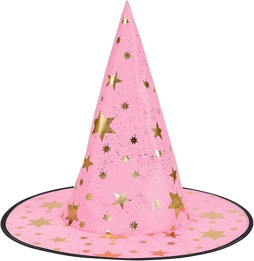 Century Star Witch Hat, Halloween Wizard Hat with Gold Star Party Hats for Adults Halloween Costume Accessories, Halloween Home Decor