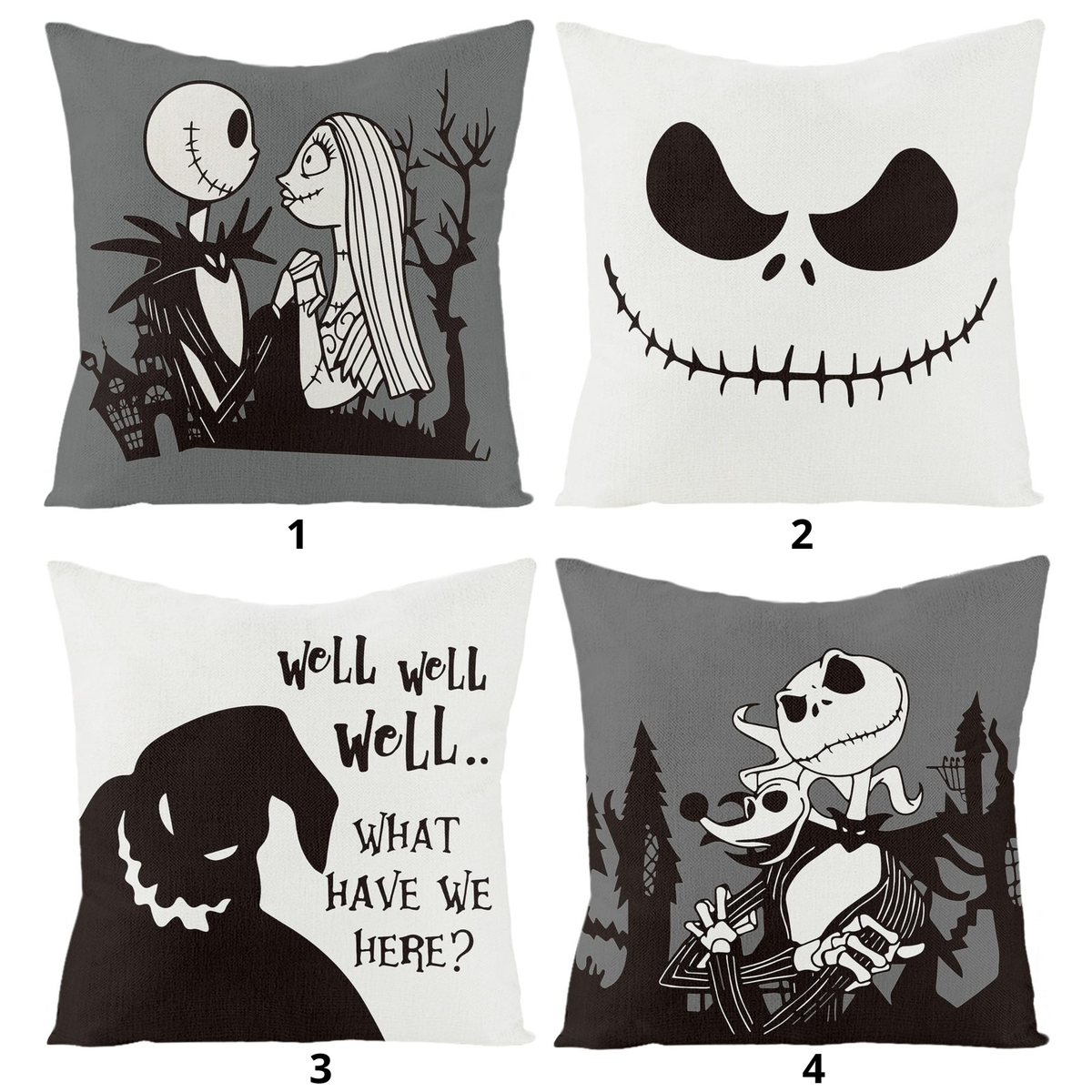 Halloween Jack & Sally Pillow Covers, Spooky Christmas Throw Pillow Case, Gothic Holiday Cushion, Halloween & Christmas Home Decor