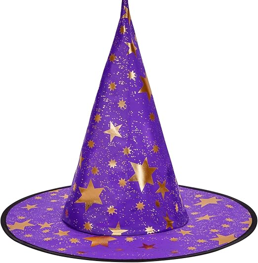 Century Star Witch Hat, Halloween Wizard Hat with Gold Star Party Hats for Adults Halloween Costume Accessories, Halloween Home Decor