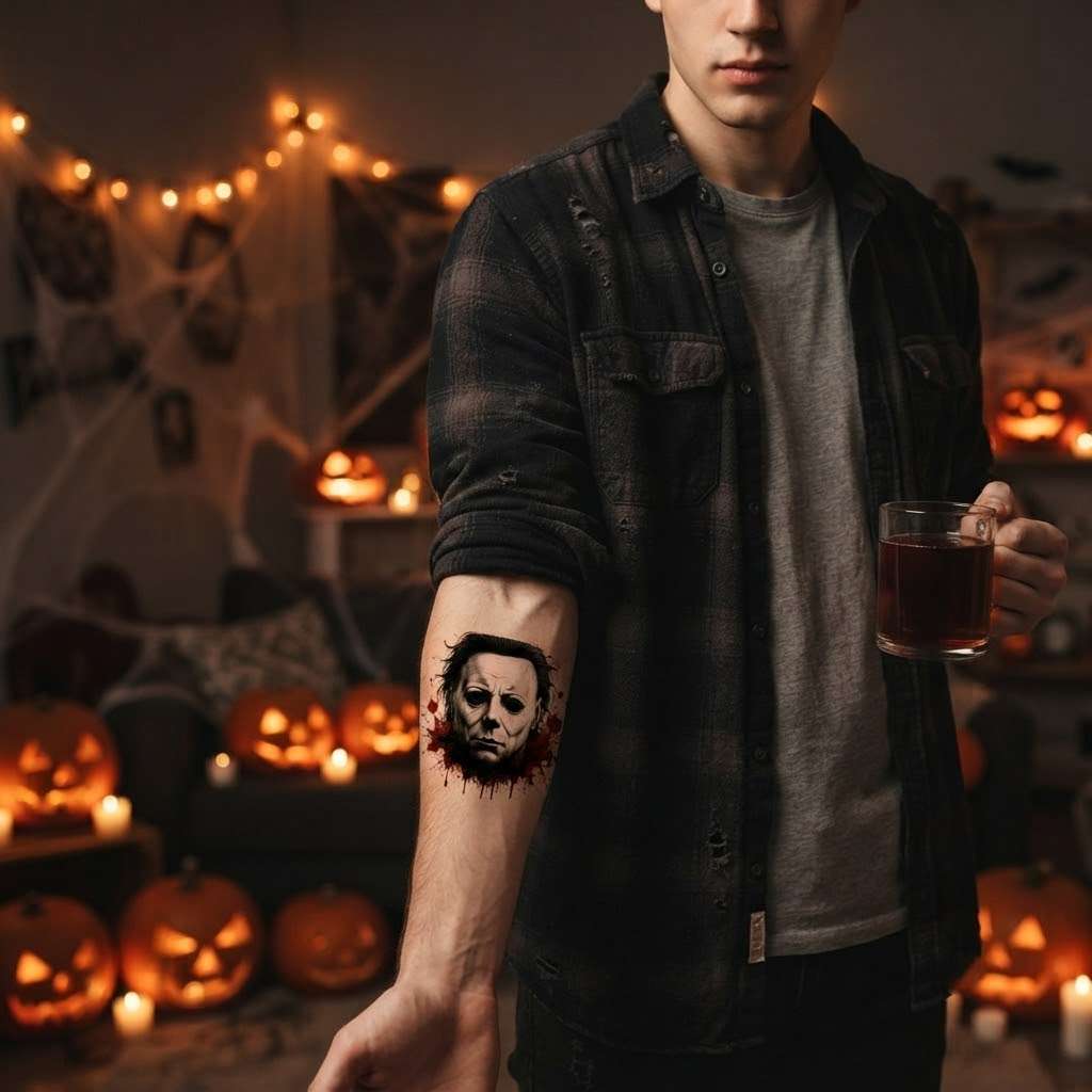 Michael Myers Theme Temporary Tattoos, 15-Piece Pack, 5x5cm Size, Gift for Friends and Fans, Halloween Spirits Fun For Event