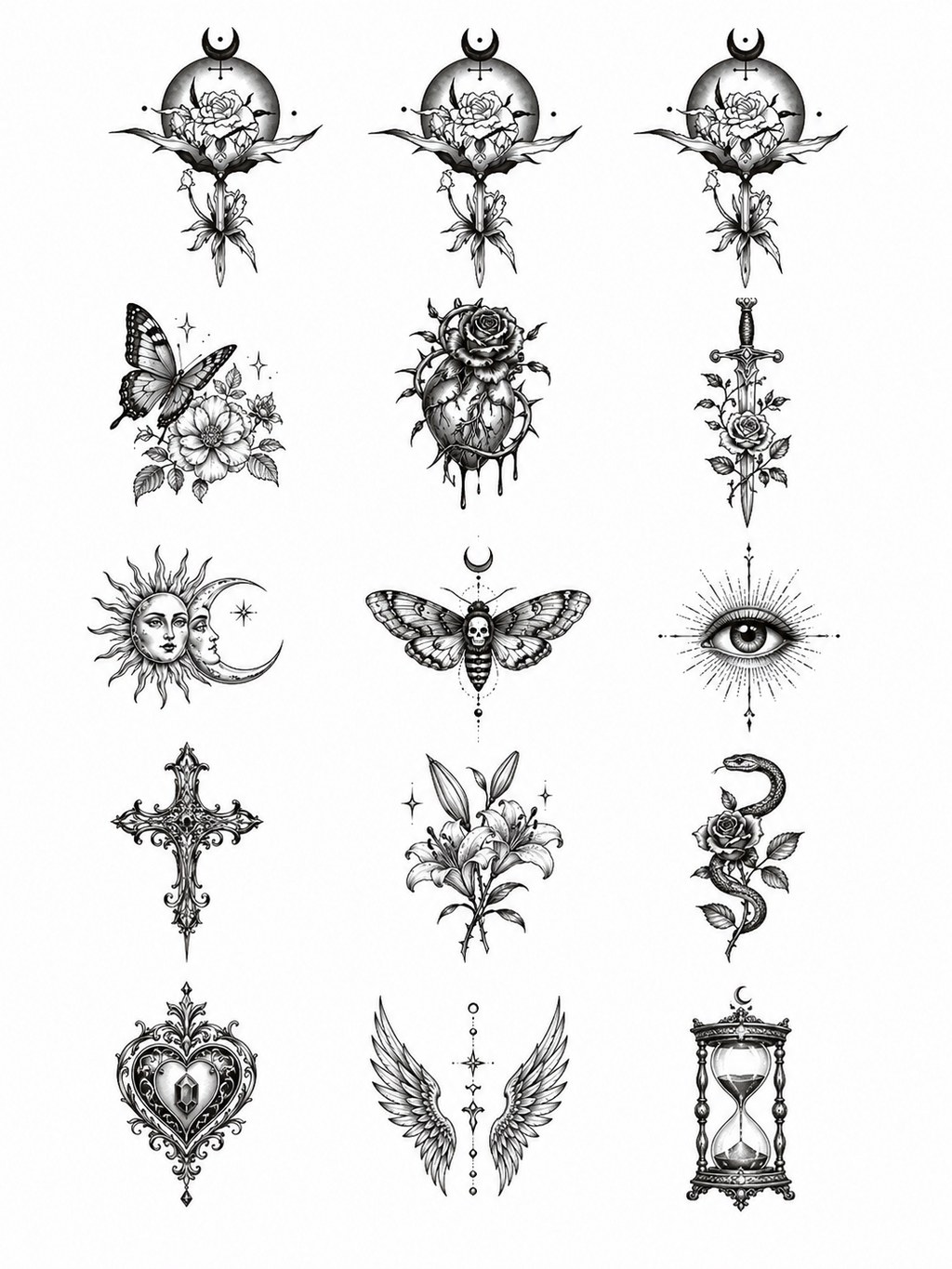 Bela, Cassandra, Daniela Tattoo - Vampire Temporary Tattoo, Cosplay Tattoo, Forehead Tattoo, Halloween Costume, 15-Piece Pack, 5x5cm Size, Gift for Friends and Fans, Realistic Tattoo