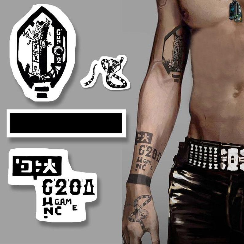 Johnny Silverhand Inspired Arm Tattoo Set - Cyberpunk Temporary Tattoo Set, 15-Piece Pack, 5x5cm Size, Gift for Friends and Fans, Halloween Spirits Fun For Event