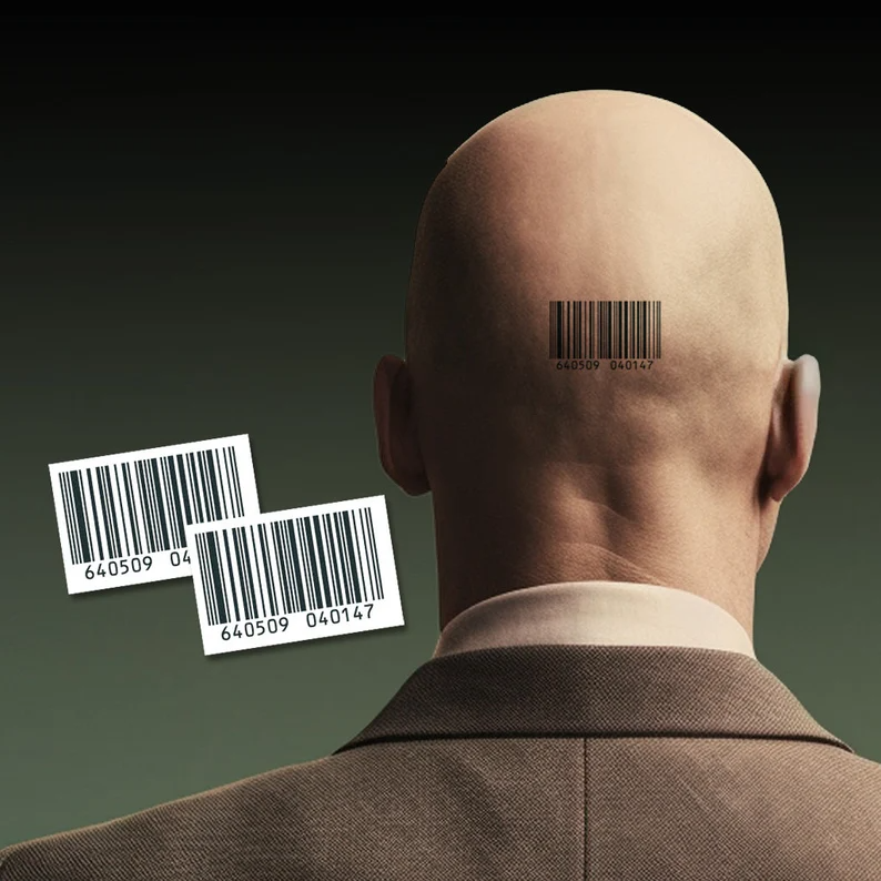 Hitman Barcode Temporary Tattoo - Agent Barcode Temporary Tattoo, Halloween Costume Tattoo, Video Game Costume, 15-Piece Pack, 5x5cm Size, Gift for Friends and Fans, Halloween Spirits Fun For Event (Copy)