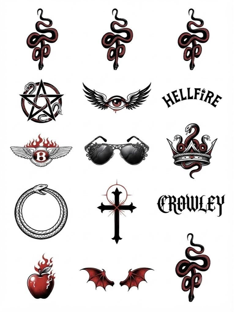 Crowley Snake Temporary Tattoo, 15-Piece Pack, 5x5cm Size, Gift for Friends and Fans, Halloween Spirits Fun For Event