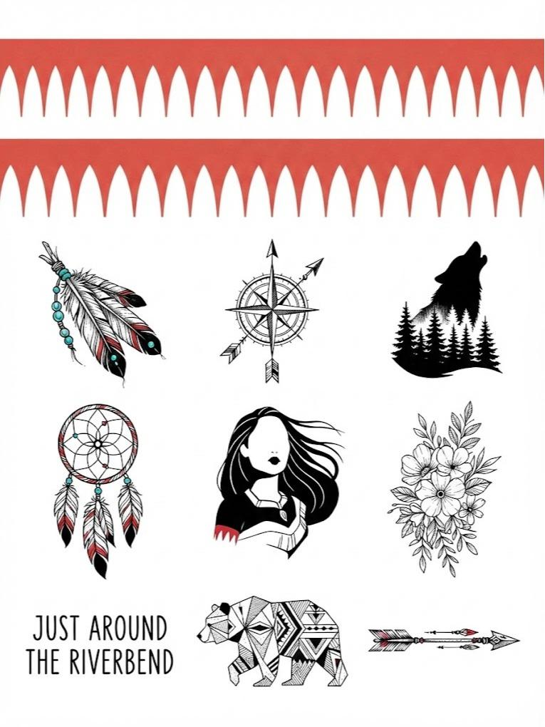 Pocahontas Inspired Armband Tattoo, 15-Piece Pack, 5x5cm Size, Gift for Friends and Fans, Halloween Spirits Fun For Event