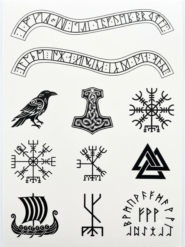 Floki Inspired Head Tattoos, Viking Costume, 15-Piece Pack, 5x5cm Size, Gift for Friends and Fans, Halloween Spirits Fun For Event